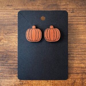 Pumpkin Stud Wooden Earrings | Fall Halloween Autumn Jewelry